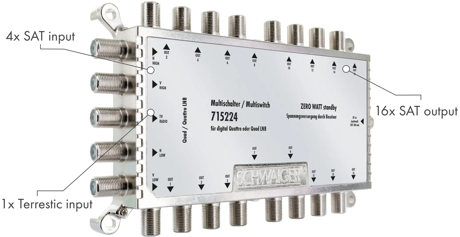 Schwaiger Multiswitch 5x16 per 16 Utenze Quad LNB