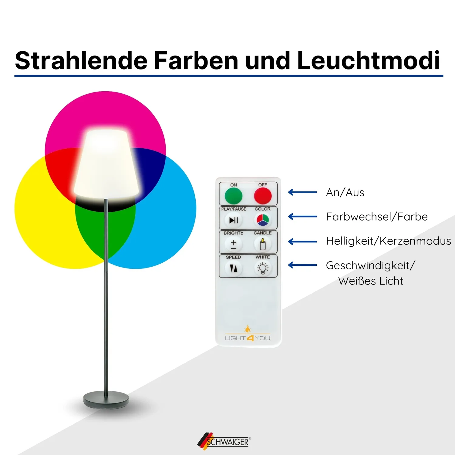 SCHWAIGER Lampada Solare da Terra 1,5 m RGB LED Bianca