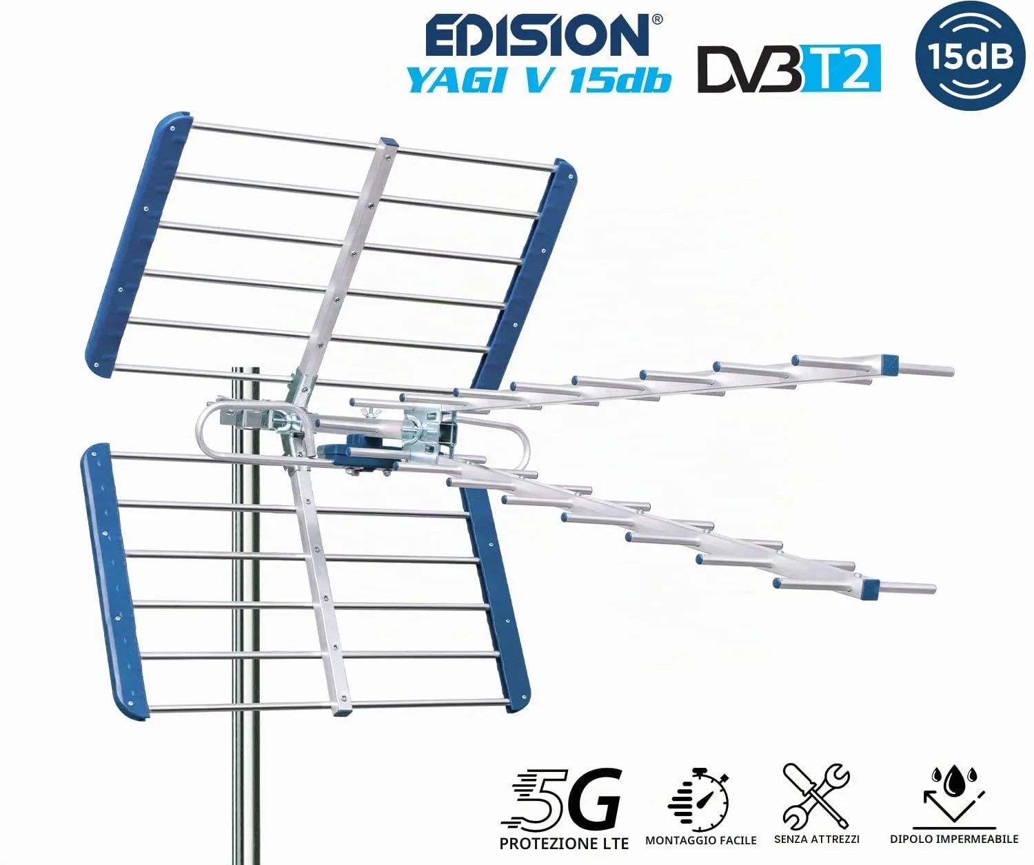 Edision Yagi V 15dB antenna TV terrestre UHF 21-48 5G