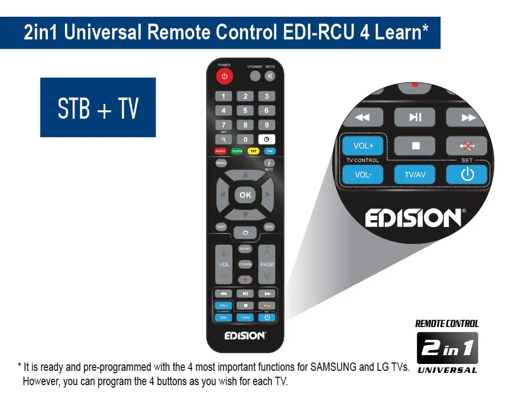Edision EDI-RCU 4 Learn Telecomando Universale 2in1 Nero