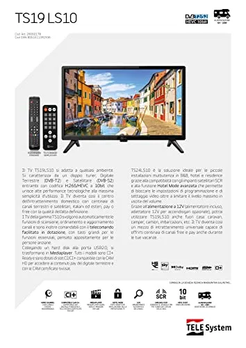 TELE System TS19 LS10 TV LED 19 HD T2/S2 12V nero
