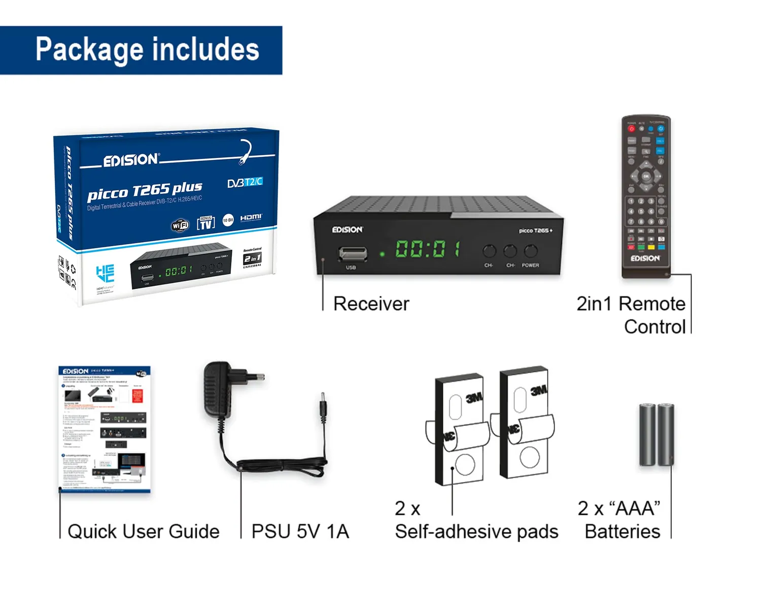 Edision PICCO T265 Plus Decoder Terrestre Full HD HEVC