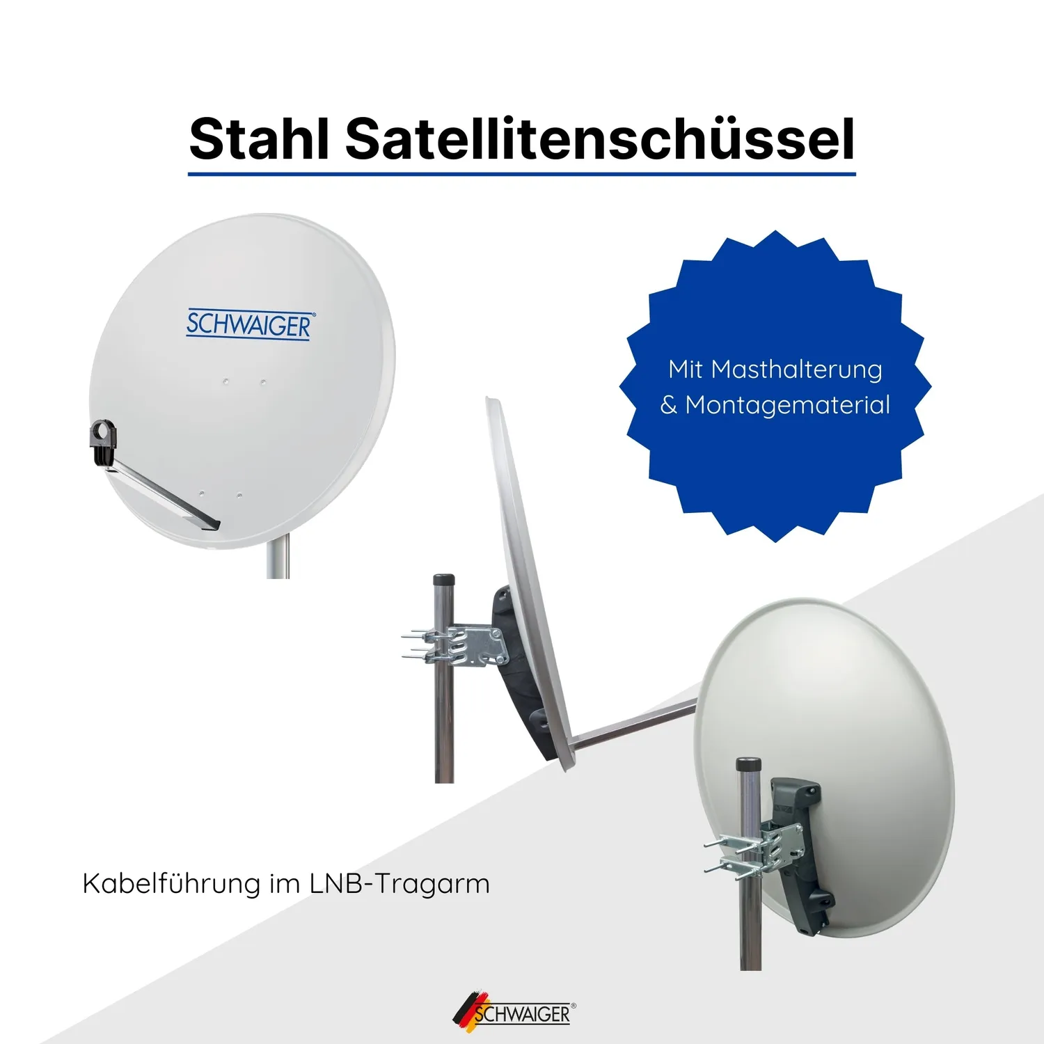 SCHWAIGER Parabola acciaio 75 cm kit Quad LNB