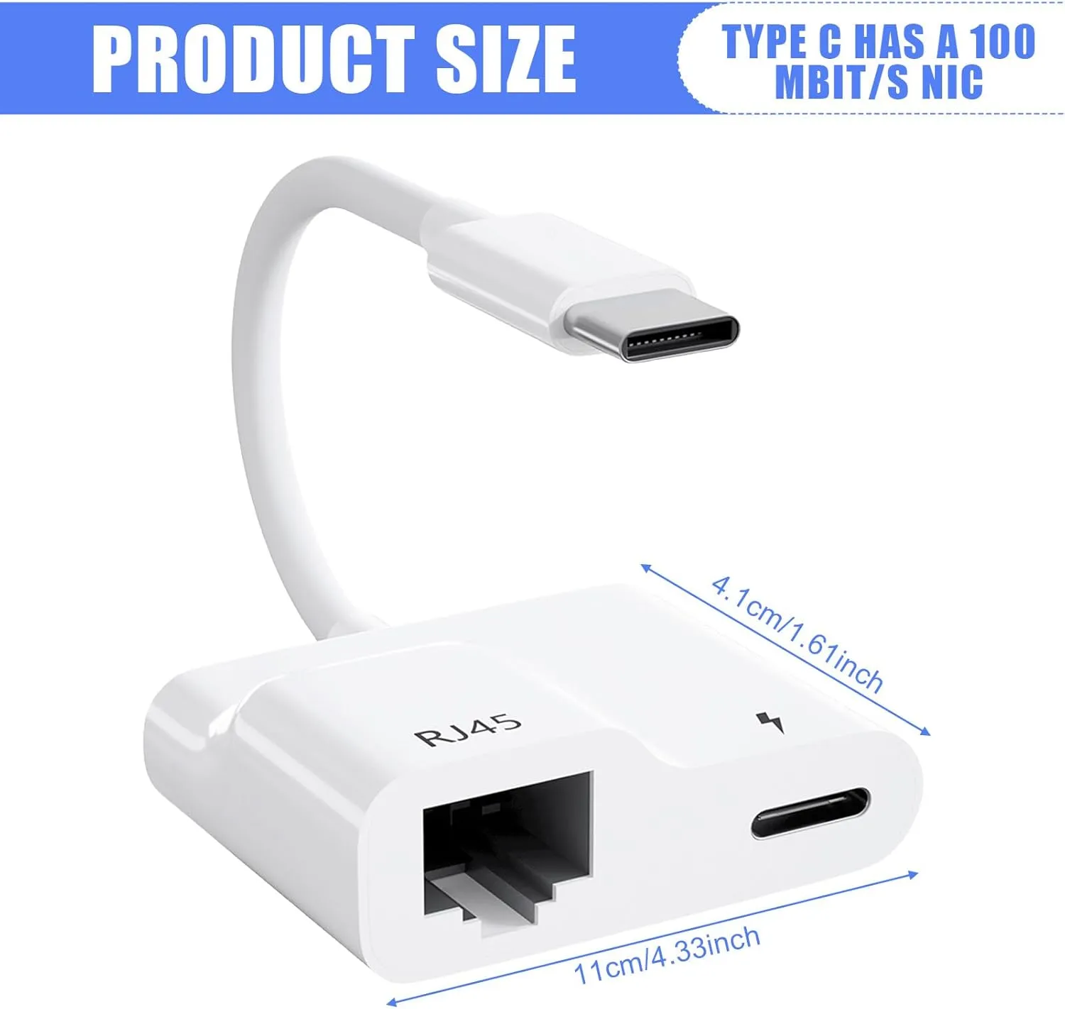 GigaBlue USB-C Ethernet adattatore RJ45 100 Mbps bianco