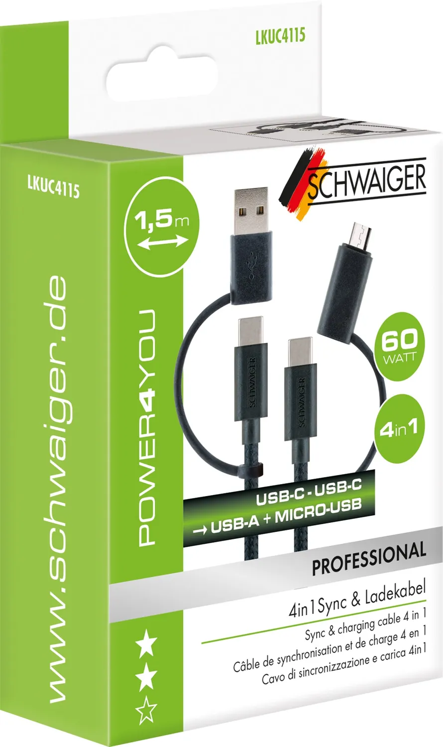 Schwaiger Cavo Ricarica USB 4in1 1,5 m multiplo