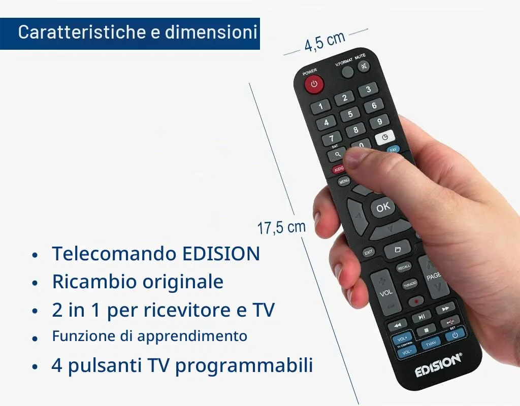 Edision EDI-RCU 4 Learn Telecomando Universale 2in1 Nero