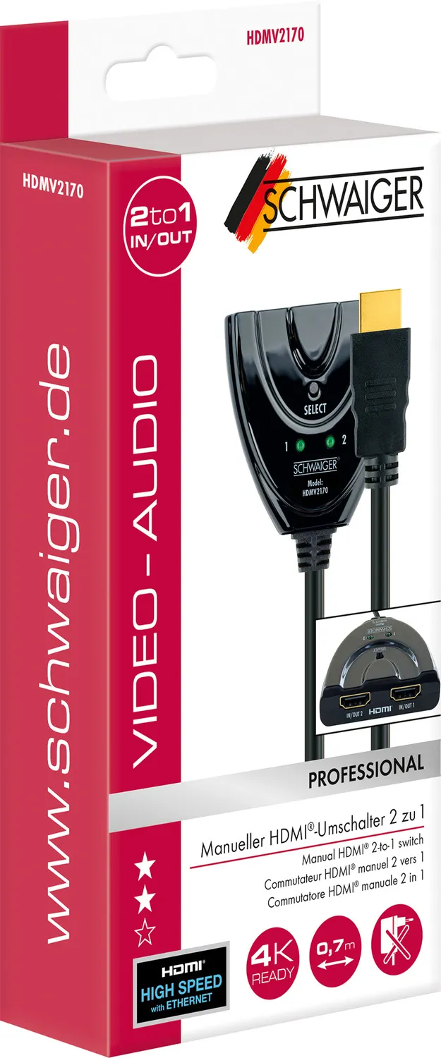 Schwaiger switch HDMI 2 in 1 out adattatore 4K