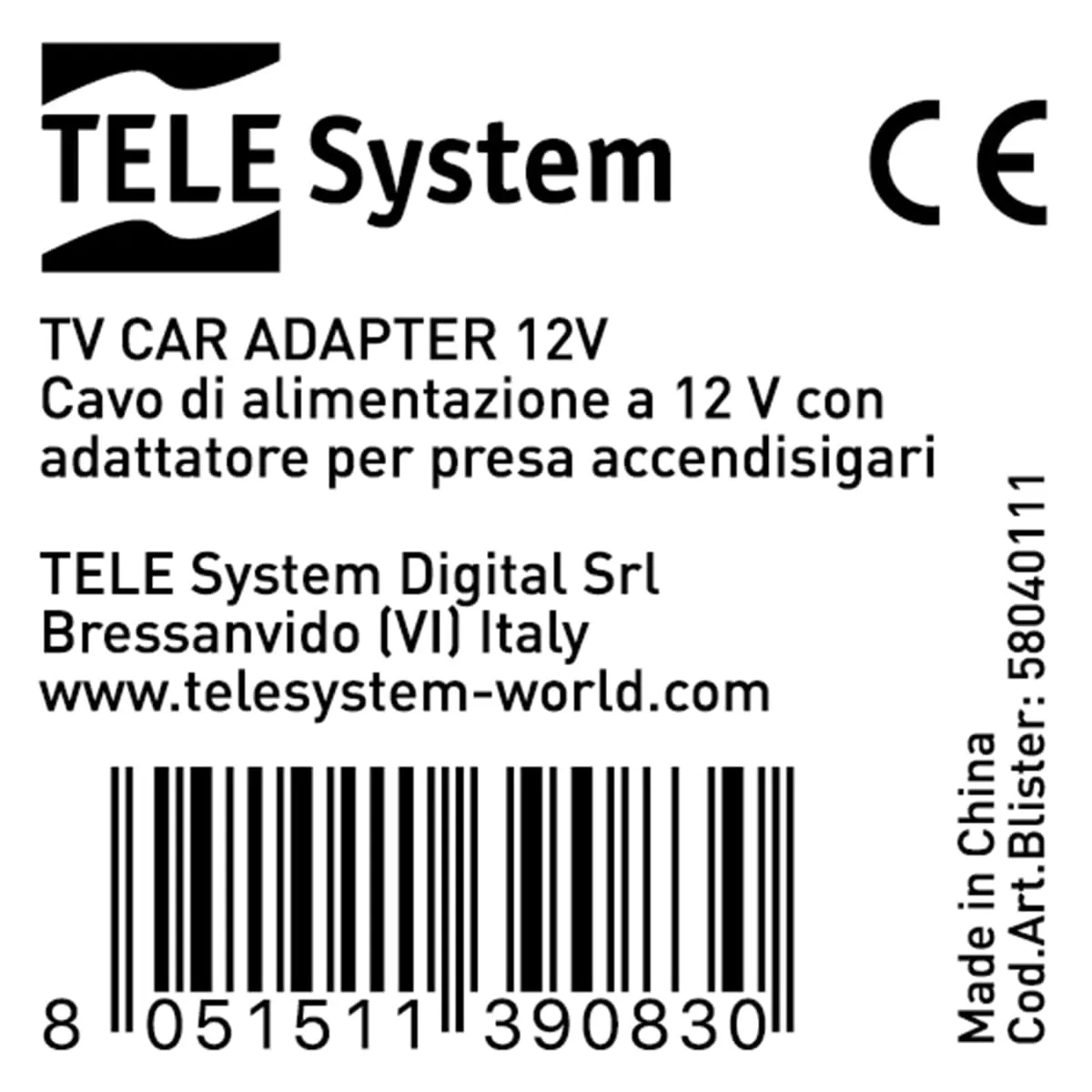 Tele System cavo alimentazione 12V 1,5m TV accendisigari