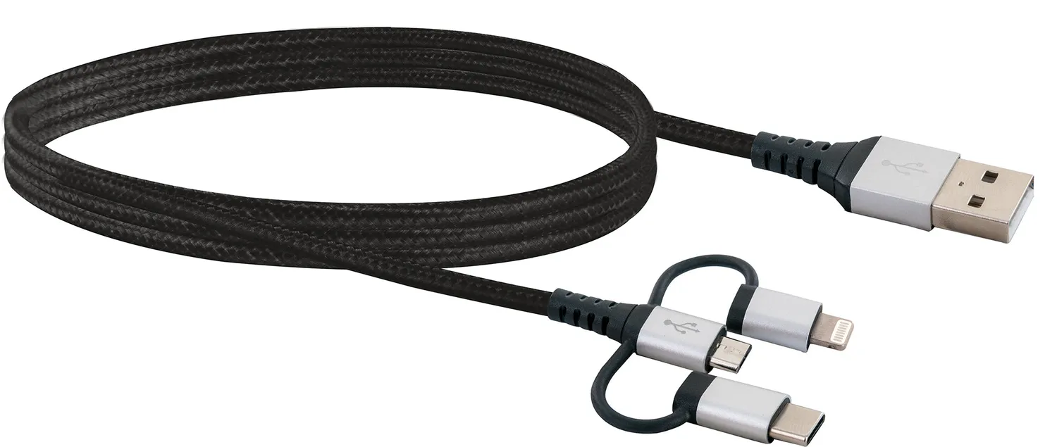 Schwaiger Cavo 3in1 Lightning Micro USB-C 1,5 m Nero