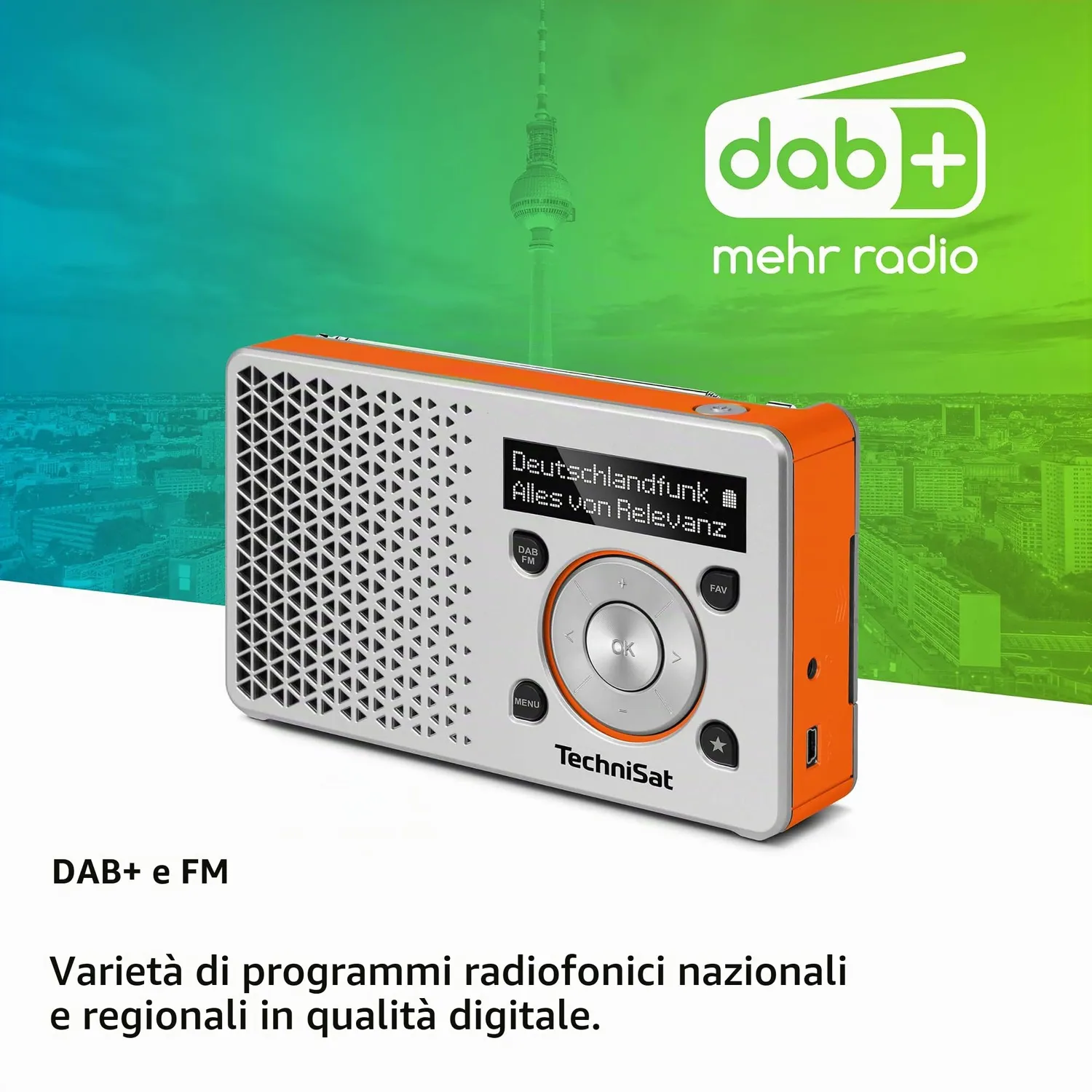TechniSat DIGITRADIO 1 Radio DAB+ Portatile Argento/Arancione OLED