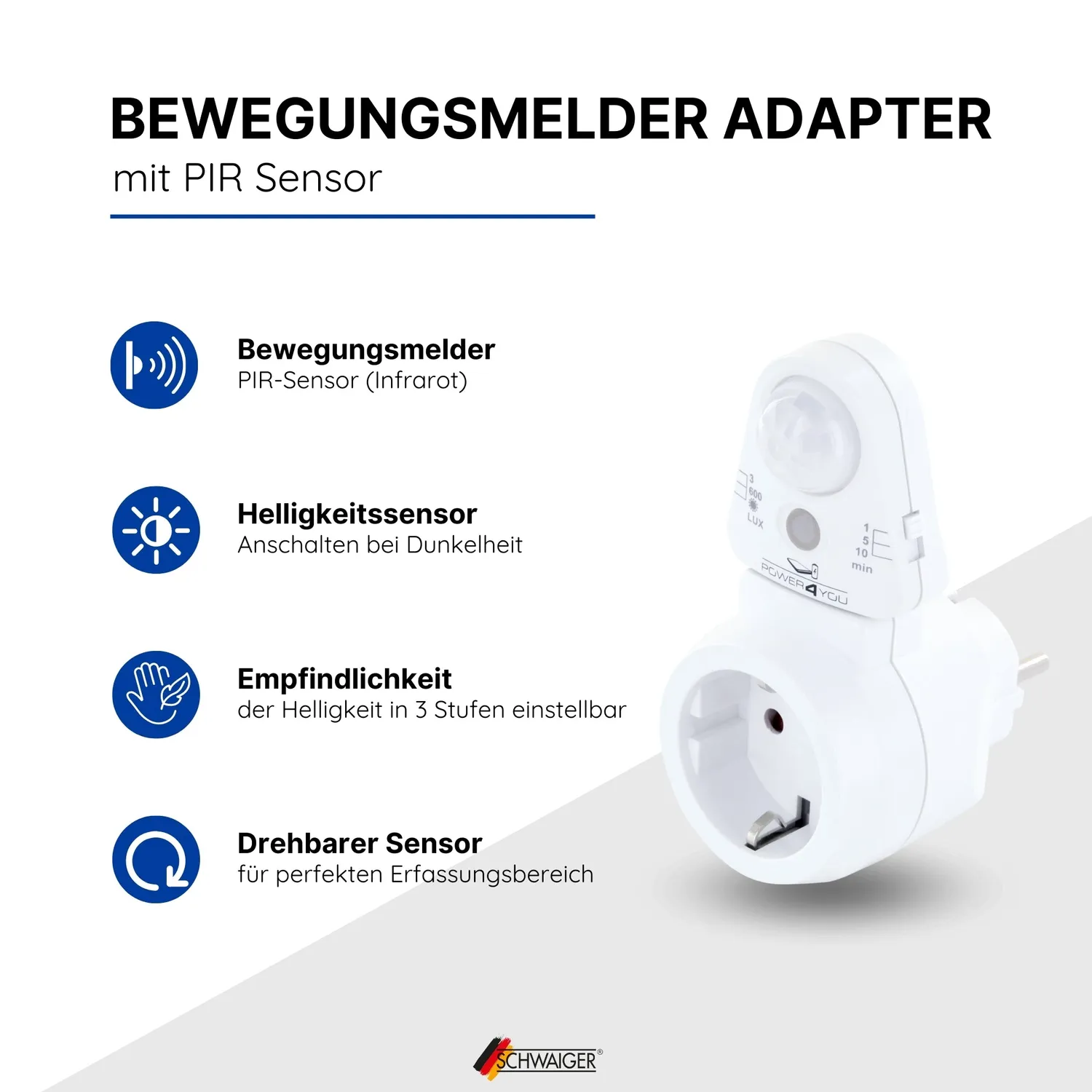 SCHWAIGER SDPIR10 presa adattatore PIR bianca 2300W