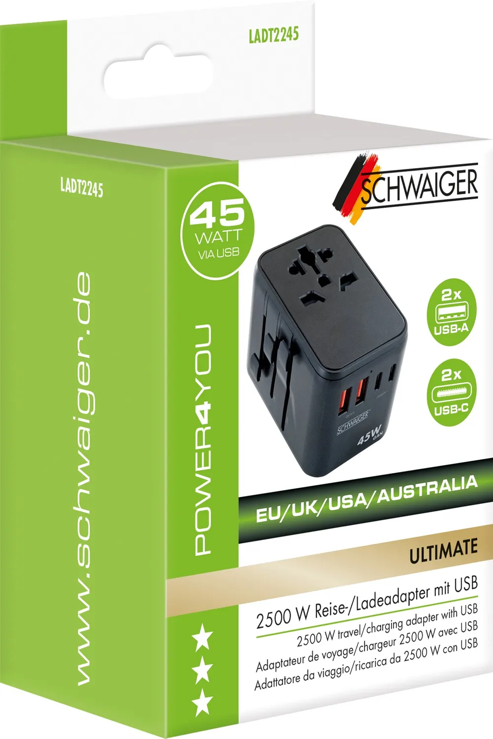 Schwaiger Adattatore Viaggio con USB universale