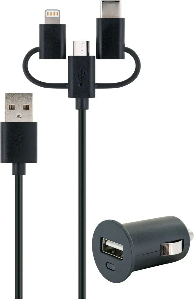 Schwaiger Smart set ricarica auto 12V 3 in 1 nero