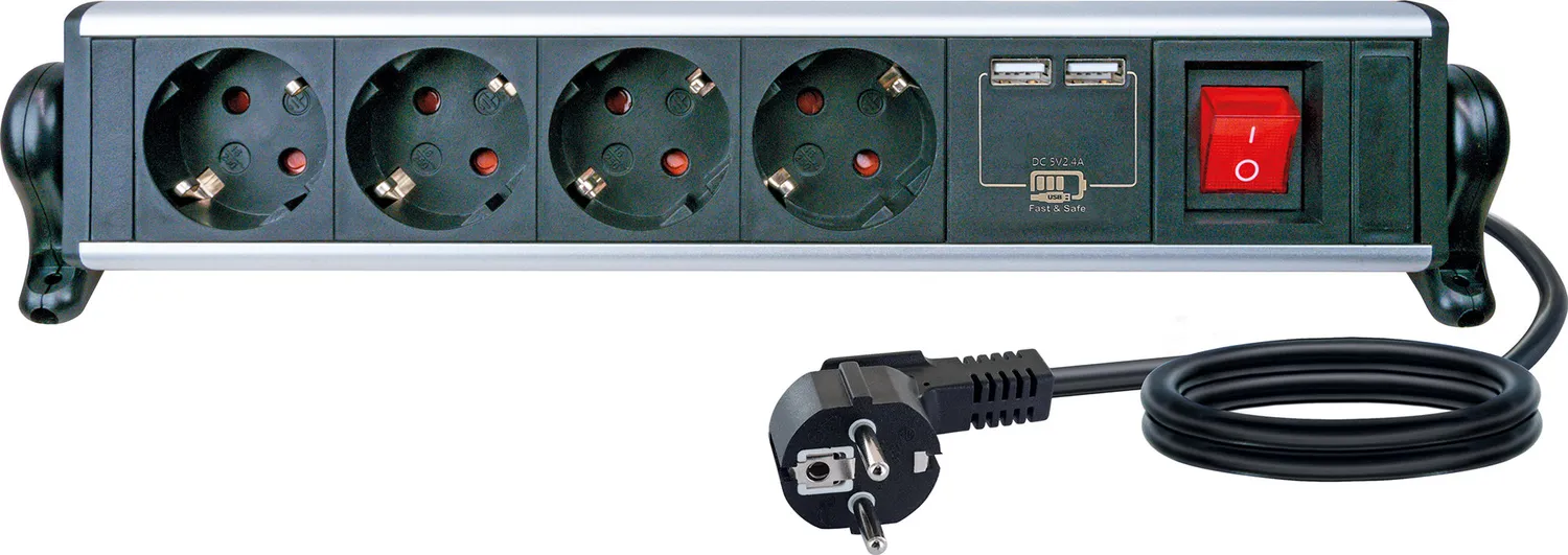 Schwaiger ciabatta 4 prese con 2 USB fissaggio tavolo 1,8 m