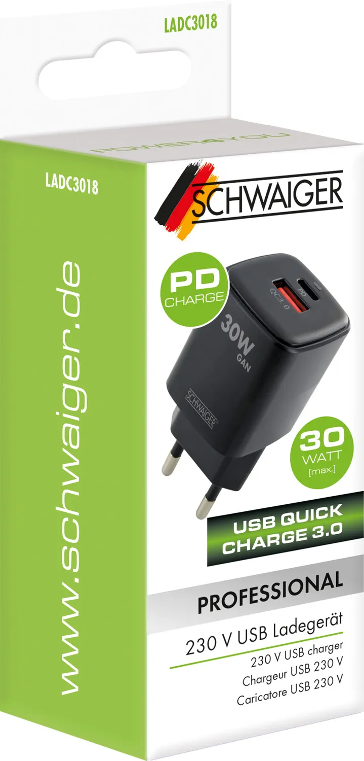 Schwaiger Caricabatterie USB 30W ricarica rapida