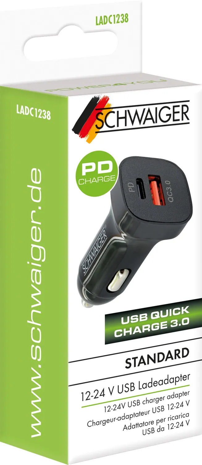 SCHWAIGER Caricatore auto USB-C USB-A 20W nero