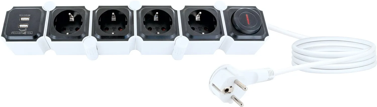 Schwaiger FSW6 Ciabatta Flessibile 6 Moduli Bianca con USB