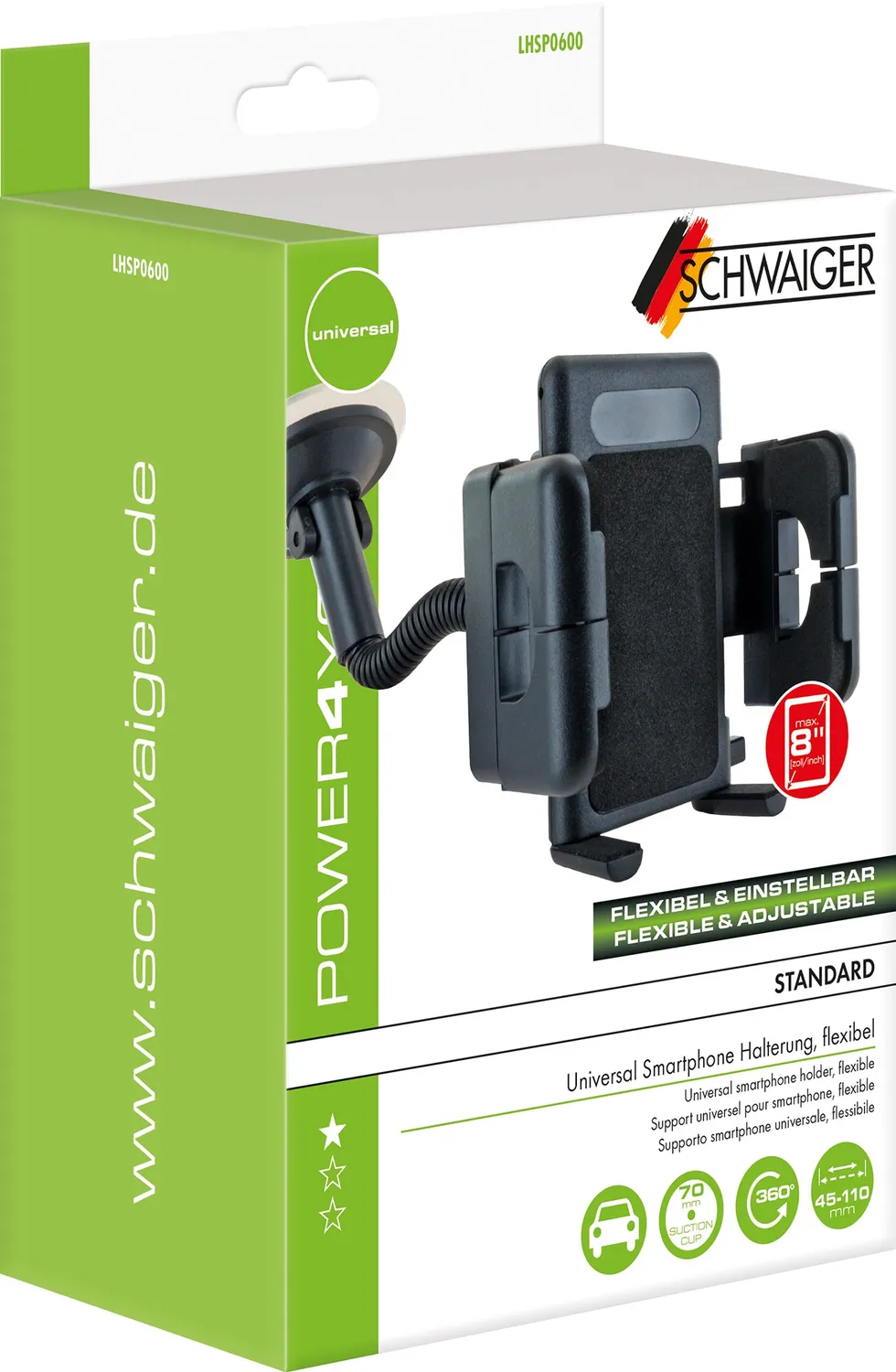 Schwaiger Supporto Smartphone Auto a Ventosa per Parabrezza