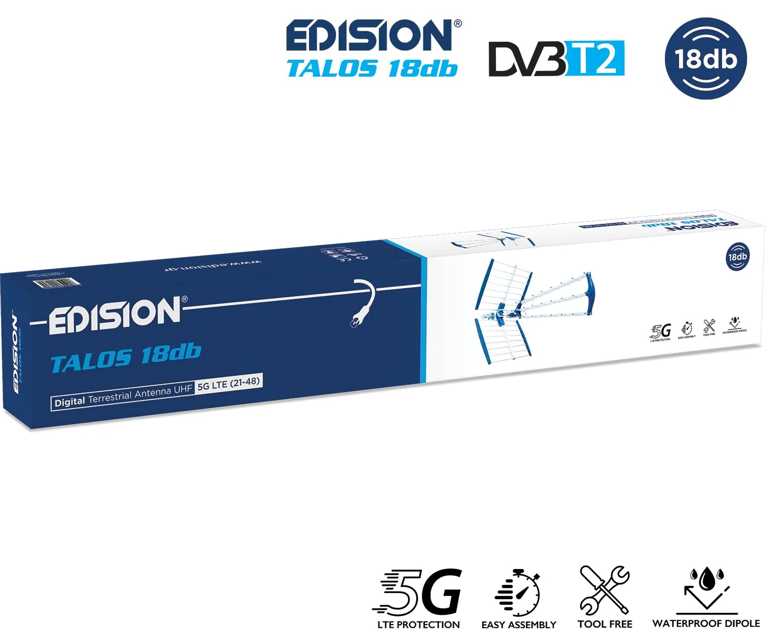 Edision Talos 18dB antenna TV esterno 105cm filtro 5G