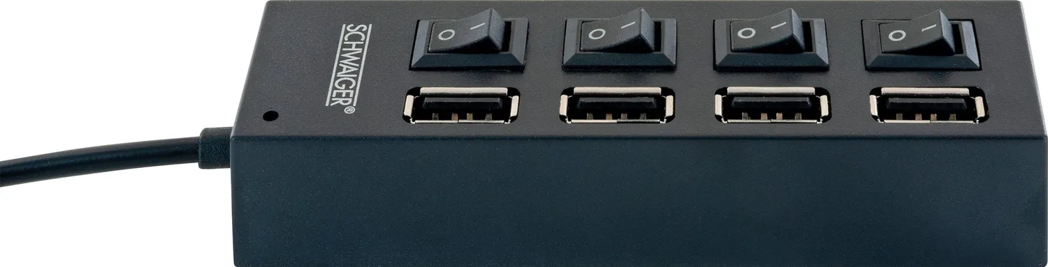 Schwaiger Hub USB 2.0 4 Porte con Interruttori Nero
