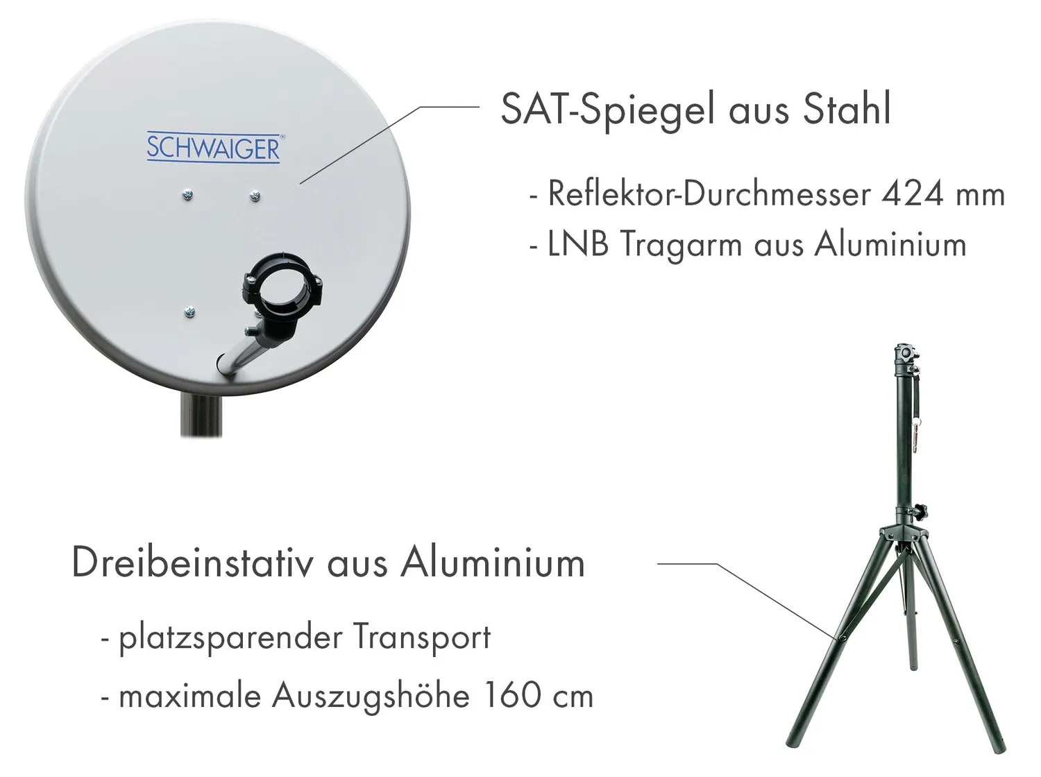 Schwaiger Kit Satellite Campeggio 40cm con Treppiede