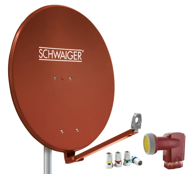 SCHWAIGER Kit Parabola Alluminio 88 cm Quad LNB 4 Utenti Rossa