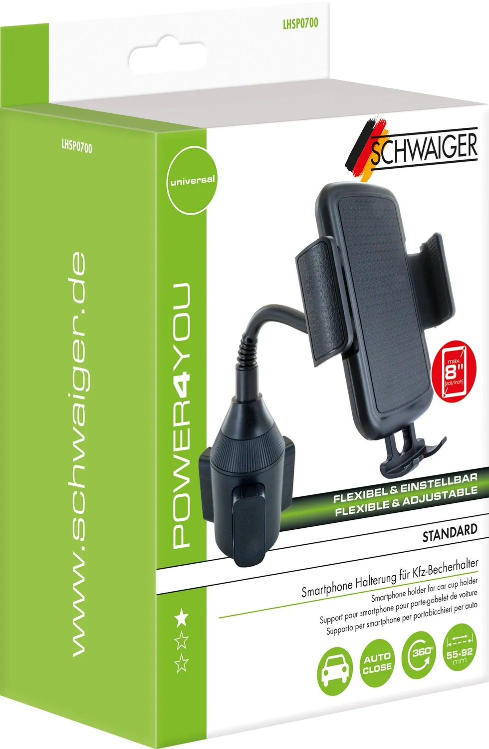 Schwaiger Supporto Smartphone Auto per Portabicchieri