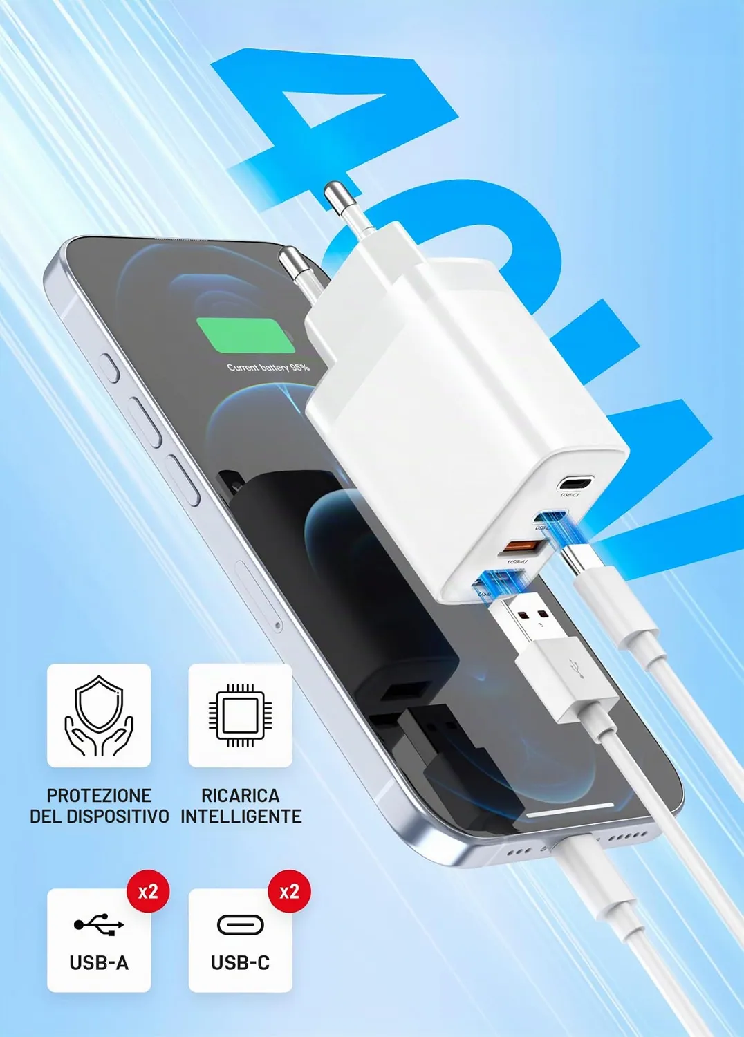 TELE System TS833 EU caricabatterie USB 40W 4 porte 26015002