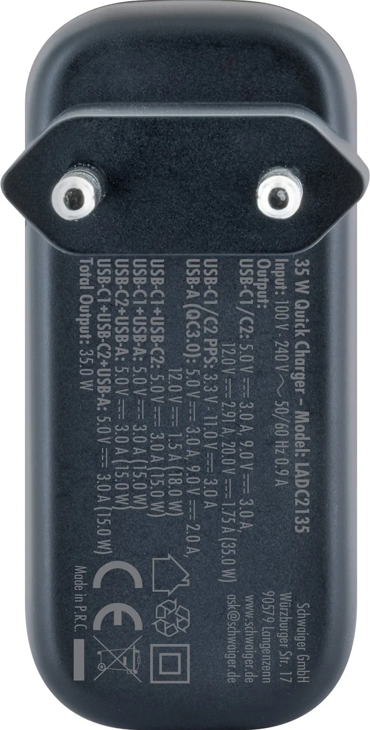 Schwaiger caricatore USB-C USB-A 35W doppio attacco rapido