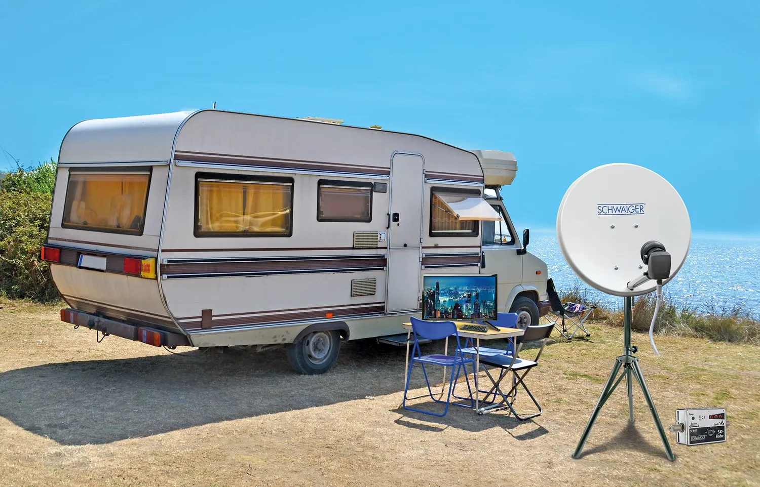 Schwaiger Kit Satellite Campeggio 40cm con Treppiede