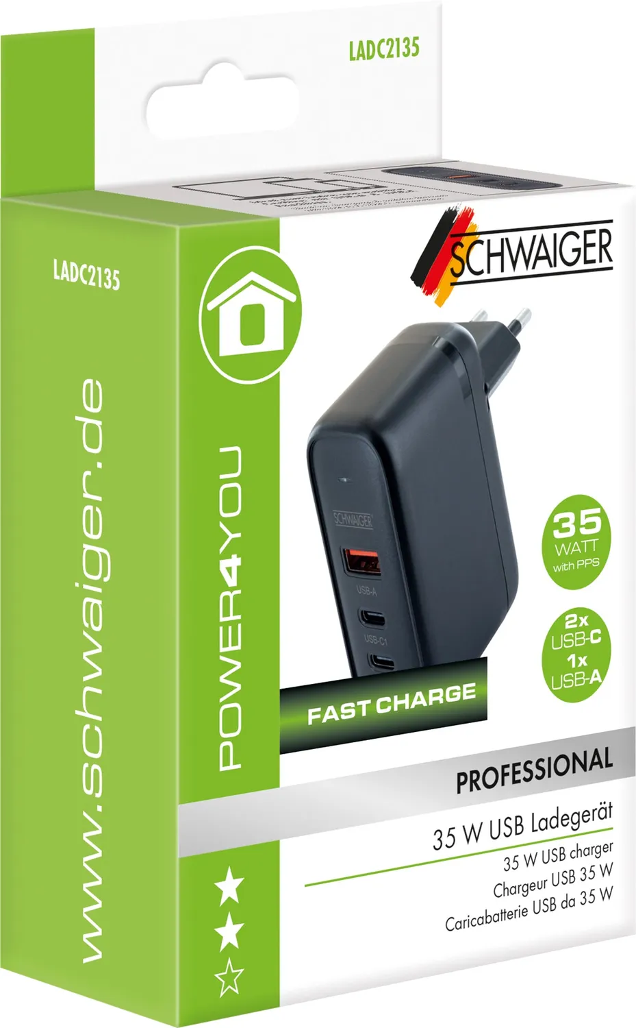 Schwaiger caricatore USB-C USB-A 35W doppio attacco rapido
