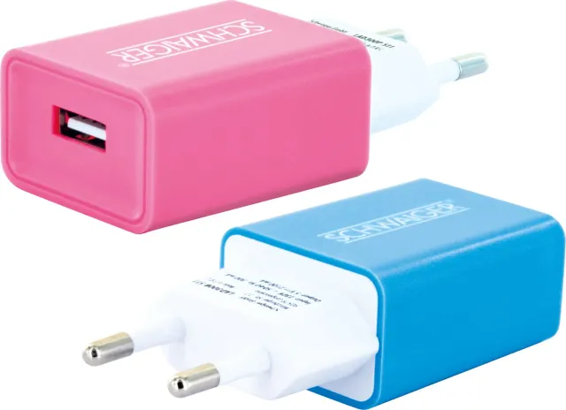SCHWAIGER Caricabatterie USB 230V 2,1A bianco blu rosa