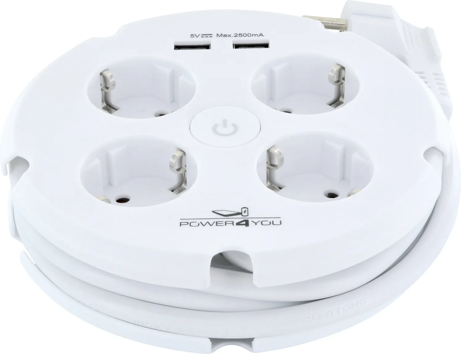 SCHWAIGER multipresa rotonda 4 posti + 2 USB bianca