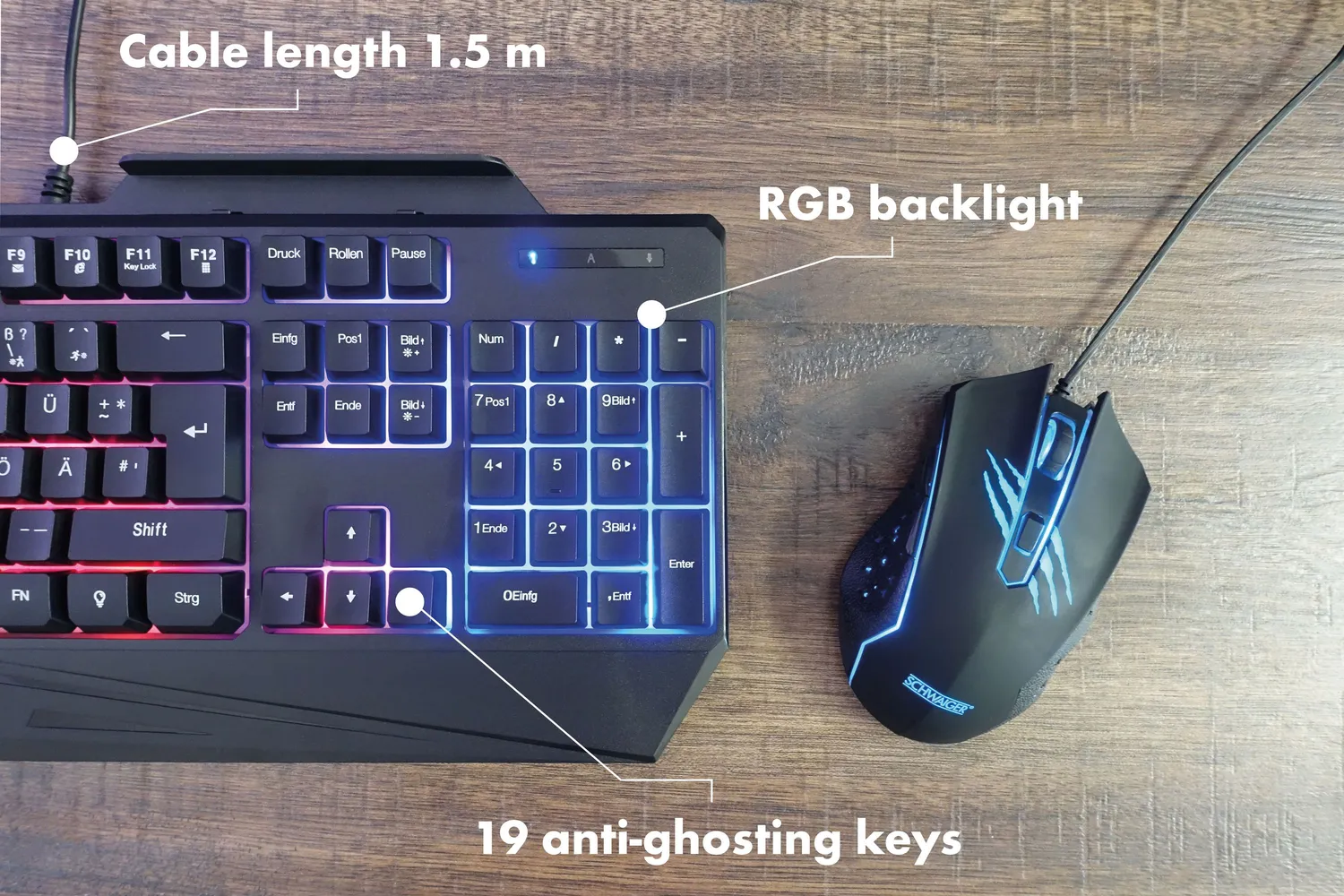 Schwaiger Tastiera Gaming QWERTZ USB Retroilluminata